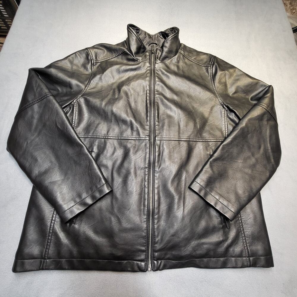 Dockers Leather Jacket Mens XL Black‎ Faux Full Zip Bomber